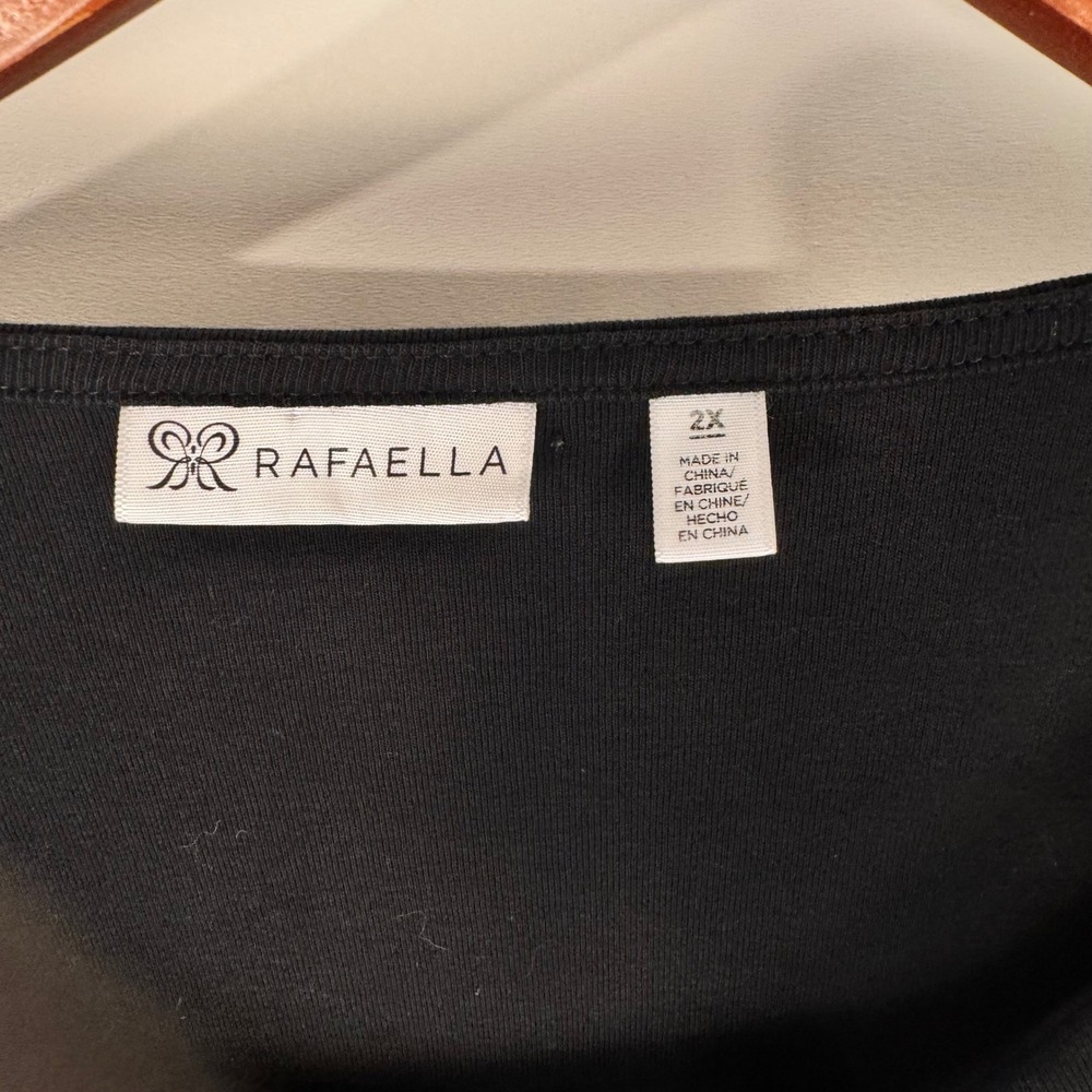 Rafaella Blouse Women 2X Black 3/4 Sleeve Cotton Pleated Neck Office Casual - Picture 7 of 9